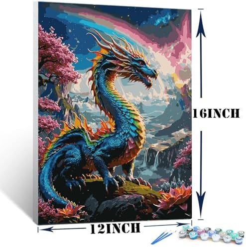 Lovepefe Dragon Paint By Numbers Kit for Adults Beginner with Framed Colourful Dragons Paint By Number Kits Acrylic On Canvas Easy Oil Painting Kit for Gift Home Wall Decor 12x16 Inch