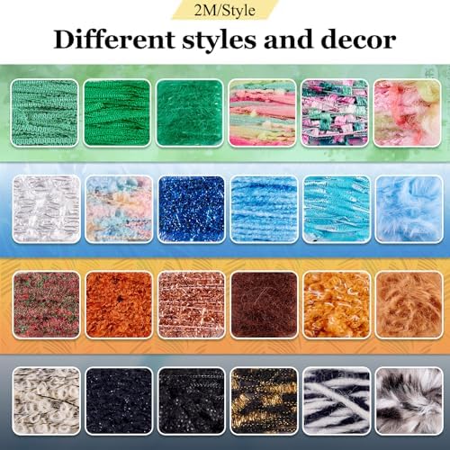 20 Colors Embellishments Assorted Novelty Yarn Odd Crochet Art Yarn Handmade Vintage Textile for DIY Jewelry Making Junk Magazines Coaster Knitting
