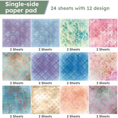 Retro Patterned Scrapbooking Paper Pad - 24 Sheets 6'' x 6'' Decorative Aesthetic Cardstock for Origami Decoupage Journals Wrapping Folded Material Gift Cards DIY Crafts Photo Album