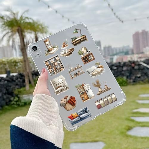50pcs Home Art Stickers for Laptop Water Bottles, Transparent PET Waterproof Adhesive House Decals Retro Home Decor Sticker for Kids Birthday Party Scrapbook Phone (Retro-2)