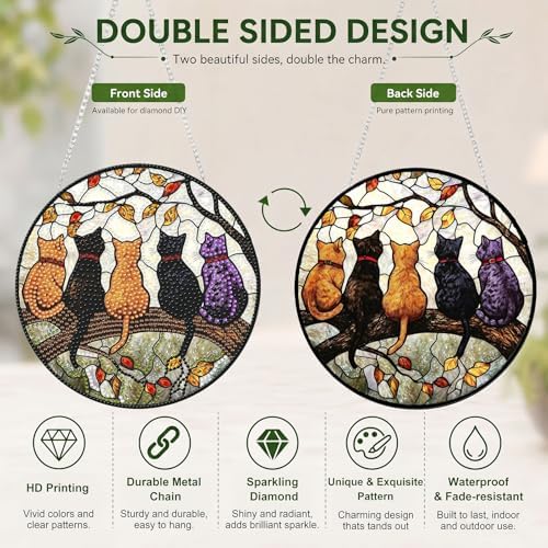 HMZephitiquc Cat Hanging Diamond Art Kits for Adults, Special Shaped Crystal Diamond Painting Suncatchers, 5D Gem Art for Adults, Sun Catchers DIY Craft Kits for Gift Home Decor