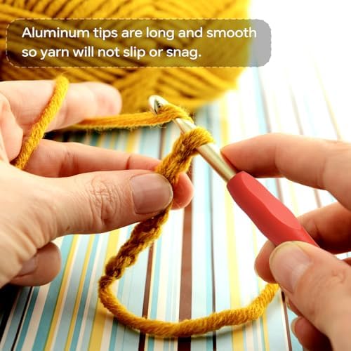9mm Crochet Hook, Ergonomic Crochet Hook, Smooth and Extra Long  Knitting Needles, with Soft Rubber Ergonomic Handle and Aluminum Tip, Perfect Beginner and Arthritic Crochet Hooks (9 mm)
