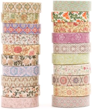 Autumn Botanical Washi Tape Set - 20 Rolls Fall Leaves Adhesive Tapes Arabesques Arts Decorative Masking Tape Sets for Craft, Kids, Scrapbook, DIY, Gift Wrapping (Warm Floral)