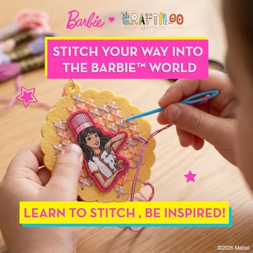 CRAFTILOO Barbie® Cross Stitch Kit for Kids Ages 6-12 - 7 Keychain Projects
