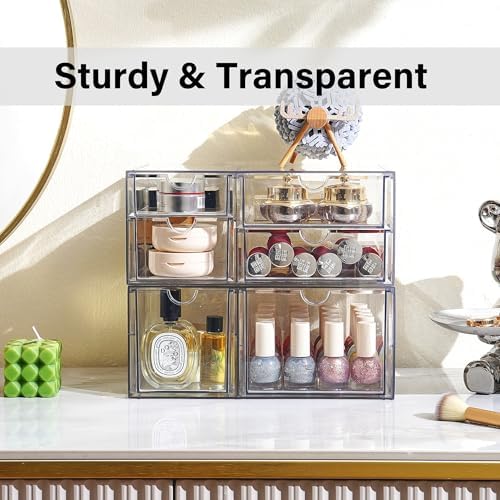 Prsildan Acrylic Makeup Organizer Clear Storage Drawer with 6 Small Drawers