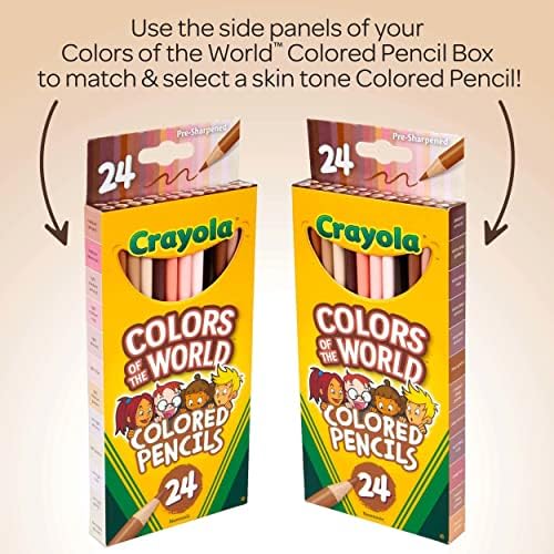 Crayola Colors of the World Colored Pencil Set (24ct), Skin Tone Colored Pencils for Kids, Coloring Book Pencils, Gifts for Kids