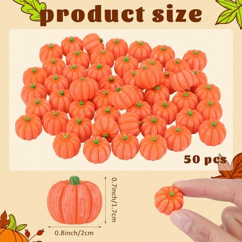 JUNEBRUSHS 50 Pcs Mini Pumpkins Fake Pumpkins Artificial Pumpkins Thanksgiving Ornaments for Vase Filler DIY Crafts Fall Halloween Party Supplies Home Table Decorations
