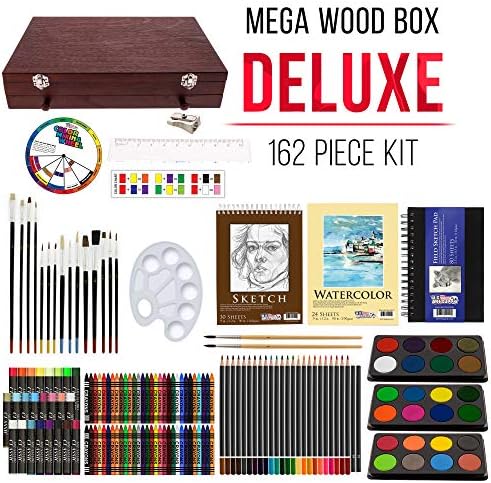 U.S. Art Supply 162-Piece Mega Wood Box Artist Kit for Painting, Drawing