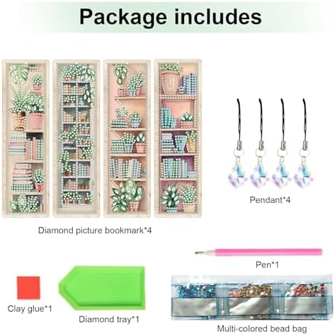 4 Pieces Diamond Painting Bookmarks for Adults Plant Bookshelf Design