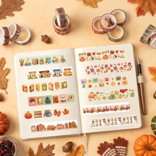 12 Rolls Autumn Reading Washi Tape for Journals Reading Logs