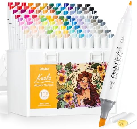 Ohuhu Alcohol Markers 108 Colors Fine& Slim Broad for Architectural Design