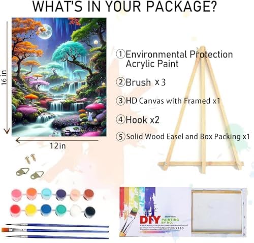 MIRCVSH Moon Forest Paint by Numbers Kits for Adults Beginners-Plant Paint by Number for Adults with Wooden Framed,Paint by Numbers for Adults Home Wall Decoration and Gifts 12X16 inch