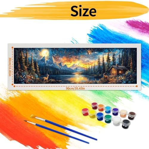 YALKIN Paint by Numbers Kit for Adults, Landscape Large Adults'paint-by-Number Kits on Canvas, DIY Acrylic Oil Painting by Numbers Kits, Perfect for Home Decor, Gifts 30x90CM /11.8x35.4in