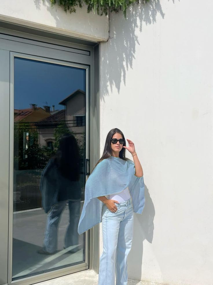 Women Sheer Poncho Shawl Top Lightweight Knit Pullover Beach Cover Up Tops
