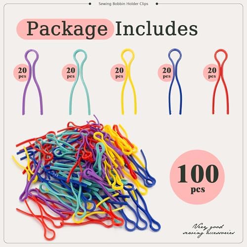 100Pcs 5 Colors Sewing Bobbin Holder Clips Plastic Thread Bobbin Clips Sewing Accessory for Thread Spool Organizing Embroidery Quilting (5color-100pcs)