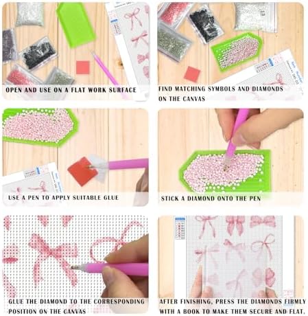 XUNLURY Pink Trendy Preppy Diamond Art Kits 4 Pcs, Coquette Pink Bow Disco 8 Ball Cherry Diamond Painting Kits for Adults Girls Beginners, Full Drill Diamonds Dots for Home Decor, 9.8x11.8 Inch