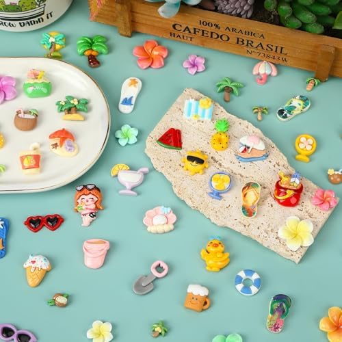 60Pcs Summer Resin Charms Mini Hawaii Flatback Charms for Crafts