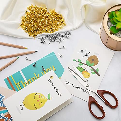 Hotop 500 Pcs Brad for Paper Crafts Metal Paper Fasteners, Golden, Silver