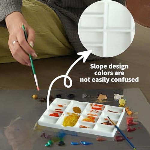 8" Porcelain Watercolor Palette - 14 Well Ceramic Artist Paint Palette with Mixing Tray for Painting and Craft Projects