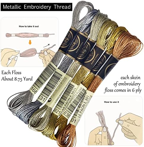 LE PAON Embroidery Floss Metallic Thread (Gold and Silver Series)