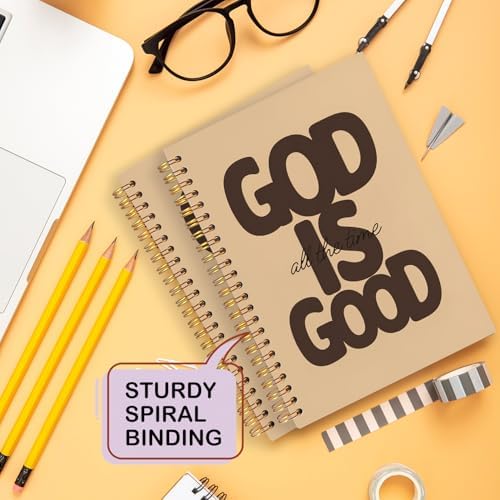 Yhtrg God Is Good Christian Spiral Hardcover Notebook, Tan Chocolate Brown Inspirational Writing Journal, Minimalist Neutral Religious Faith Prayer Notebook for Bible Study Daily Journaling, 5.5x8.3