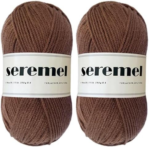 Seremel 4-Ply Acrylic Soft Yarn, 2 Skeins Crochet/Knitting Yarn(Coffee)