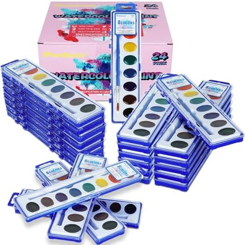 24 Pack Watercolor Paint Set - 8 Colors Quality Washable Water Color Paints Sets with Paint Brush, Kids Watercolor Paint Set for Coloring, Art, Classrooms, Party Favors and Easter Paint Supplies