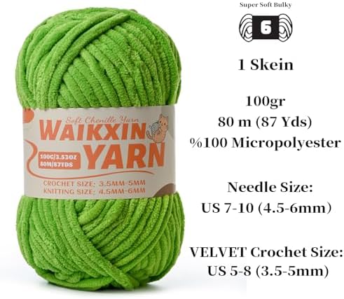 （4 Lime Green） 4 Pack Super Soft Fuzzy Chenille Chunky Yarn for Crocheting, 400g (350yds) Velvet Fluffy Amigurumi Yarn for Hand Knitting Baby Blankets Weaving Craft