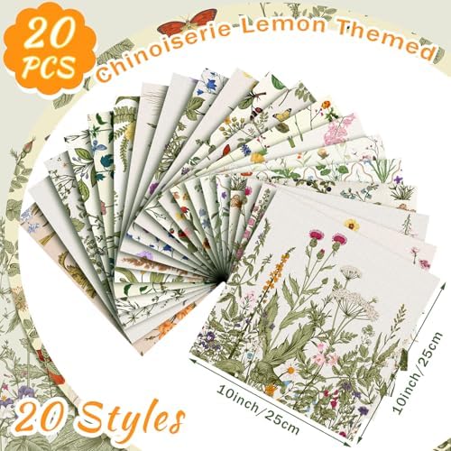HunnmingRe 20 Pcs 10''x10'' Wildflower Quilting Fabric Square Wildfloral Precuts Quilted Fabric Bundle Flower Butterfly Printed Sewing Material for Spring Summer Holiday Patchwork DIY Craft Supplies