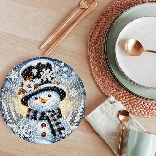ijbnhd 8 PCS Christmas Diamond Art Coasters Christmas Snowman 4x4 inch