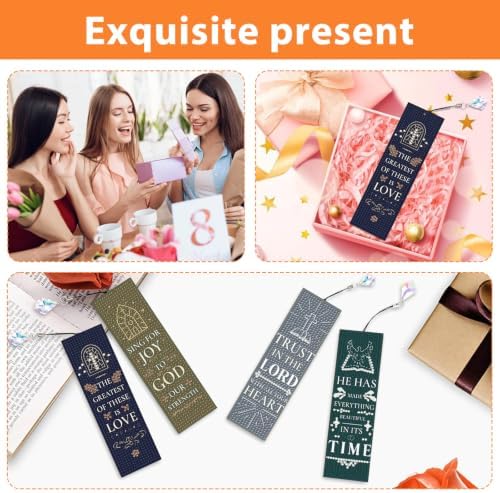Mandun 4 Pcs Inspirational Diamond Painting Bookmark Kits, Special Shaped Diamond Art Bookmarks with Pendant, DIY Inspirational Diamond Art Bookmarks with Tassels Crafts Gifts Supplies