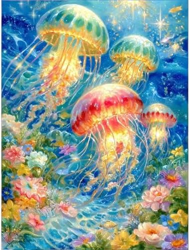 Diamond Art Kits for Adults, 5D Glowing Jellyfish Diamond Painting Kit