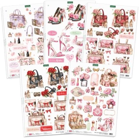 Katy Sue Rose Couture Die Cut Decoupage Card Making Kit with Embellishments. 10 Pre-Cut Sheets for 3D Card Toppers, Scrapbooking and Craft Projects