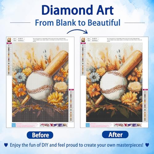 AUKELHJ Diamond Art Kits for Adults, Baseball Diamond Painting, 12x16 Inch