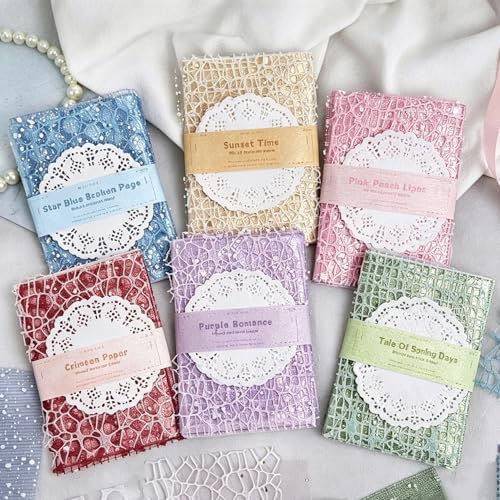 BESARME 140 Pcs Textured Scrapbook Paper & Lace Stickers Set