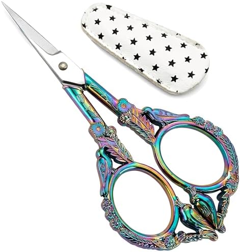 Crochet Scissors with Cover – Rainbow Vintage Small Embroidery Scissors, Sharp Craft Scissors for Yarn Thread Sewing Needlework, Cute Bird Design Gift for Crocheter Quilter, 4.6 Inch