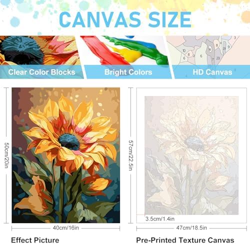 Paint by Numbers Kit for Adults, Sunflower DIY Acrylic Canvas Painting Set