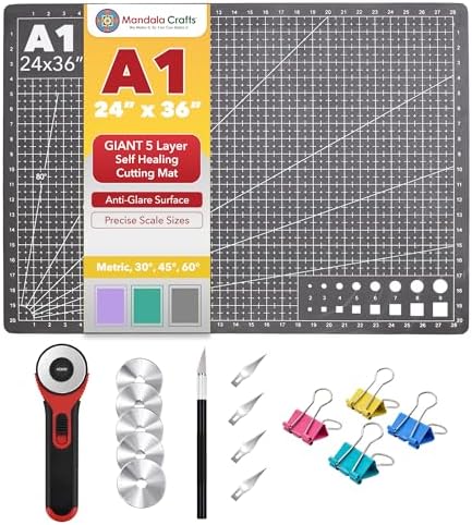 Mandala Crafts Self-Healing Black Gray 24" x 36" A1 Sewing Cutting Mat Kit