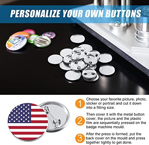300 Pieces Blank Button Making Supplies Round Badge Parts Metal Pin Badge Kit for Button Maker Machine, Including Metal Shells Back Cover and Clear Film(1 Inch,Silver)