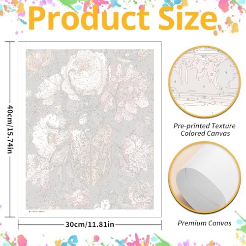 2 Pack Paint by Numbers Kit for Adults,Butterfly Bettle Paint by Numbers for Adults, DIY Insect Adult Painting by Numbers Beginners on Canvas Acrylic for Home Wall Art Decor 12x16Inch (Rolled Package)