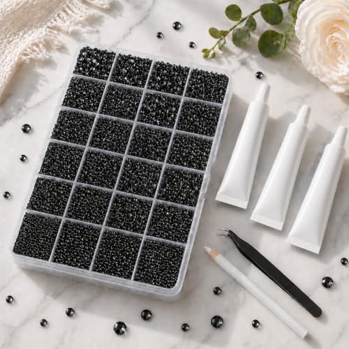 32000Pcs Black Jelly Rhinestones for Bedazzling Kit,Mix Sizes Black Resin Flatback Gems,2,3,4,5,6MM Bedazzled Stones Crystal with Craft Supplies for Crafting, Nail Art, Shoes, Books