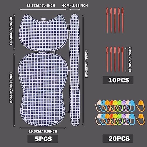 Allazone 37 PCS Clear Mesh Canvas Sheets for Embroidery, Mesh Sheets with 2 Color Acrylic Yarn for DIY Sewing Bag