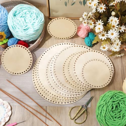 Fanfanwin 12 Pcs Wooden Basket Bottom Moses Crochet Basket Round Base Unfinished Wood Knitting Base for DIY Craft Weaving Making Supplies Home Decoration(6/8/10/12 Inches)