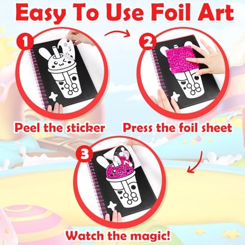 FUNNYB&G Foil Art Craft Kit for Kids, Sparkly Birthday Gift Toy for Girls | No Mess, Kids Ages 4-10 Create Sparkling Artwork, A Creative Gift for Birthdays, Holidays, Travel Activities,Screen-Free Fun