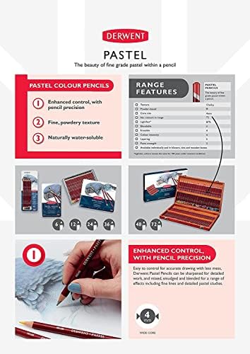 Derwent Pastel Pencils, 4mm Core, Metal Tin, 12 Count (32991)