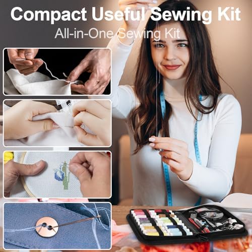 MIXCOOL Sewing Kit for Adults, Beginners, Needle and Thread Kit, Portable Sewing Supplies, Contains Thread, Scissor, Needles, (Grey, M)