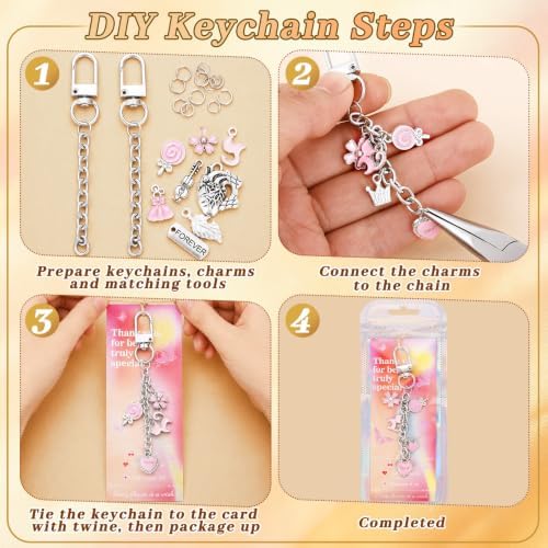 Wurosi 20 Pcs Metal Keychain Making Kit, Bag Charm Chains,Silver