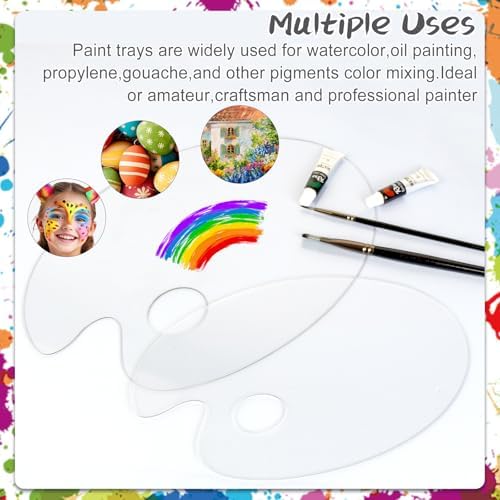 2Pcs Acrylic Clear Paint Palette with Thumb Hole,11.8 x 7.9+9.8 x 5.9In