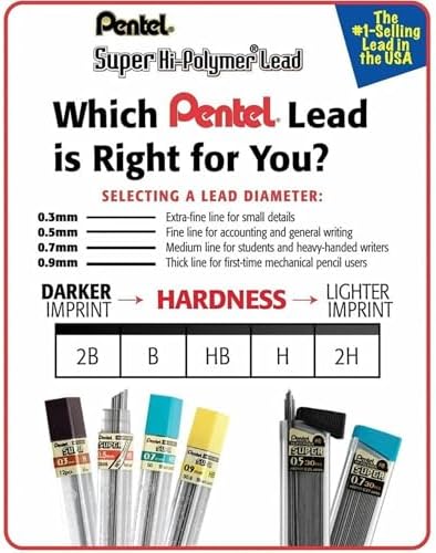 Pentel Super Hi-Polymer Lead Refills, (0.5 mm), Fine, HB, Pack of 3, 90 Pieces (C25BPHB3-K6)