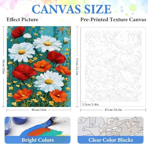 ZRIZQ Paint by Numbers Kit for Adults Beginner Flowers,Daisy,16x20